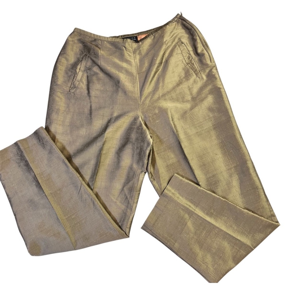 VTG Limited 100% Silk Gold Straight Leg Pants Womens sz 14 Old Money Retro Chic